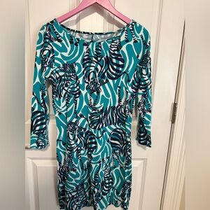 Stylish Teal and navy Patterned Women's Dress